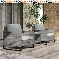 Bistro Set 3-Piece Padded Backrest Powder Coated w/ Glass Top Table Grey