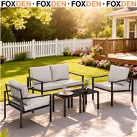 5 Piece Metal Garden Furniture Sofa Set with Thickened Cushions, Loveseat Grey