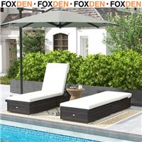 Rattan Sun Loungers Set of 2 Recliner Chairs Adjustable Back Brown