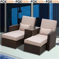 2-Seater Rattan Sofa Lounger Set With Backrest and Armrest Brown 195Lx165Wx96Hcm