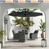 4 Seater Rattan Dining Set with Parasol and Cushions Tempered Glass Table - Grey