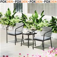 Bistro Set 3-Pcs Rectangular Coffee Table & Stackable Chairs w/ Cushions Grey