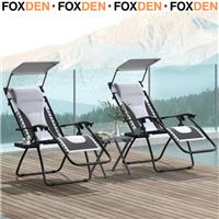 2 Pieces Zero Gravity Lounger Chair Folding Reclining with Shade Cover - Grey