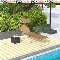 Folding Sun Lounger w/ Sunshade Adjustable Backrest Face Canopy Metal Frame Tan