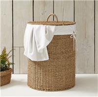 The White Company Hand-Woven Seagrass Laundry Basket Natural Liner Cotton