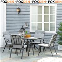 5 Pieces Square Garden Dining Set w/ Tempered Glass 4 Cushioned Armchairs - Grey