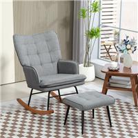 Rocking Chair & Ottoman Set Fabric Wingback Armchair for Living Room Refurbished