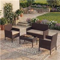 SALE 4 Piece Rattan Garden Furniture Sofa Chair Table Outdoor Patio Set Brown