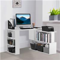 L Shaped Desk with Bookshelf, 360 Rotating Corner Computer Desk Refurbished