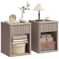 Bedside Table with Drawer and Shelf Nightstand for Bedroom Set of 2 Refurbished