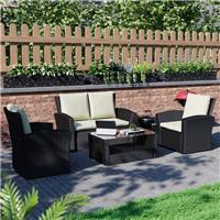 SALE 4 Seater Rattan Set Outdoor Garden Sofa Table Chairs Black