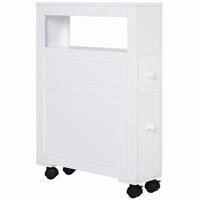 72x16cm Narrow Bathroom Storage Unit w/ 2 Drawers Open Top 4 Wheels Refurbished