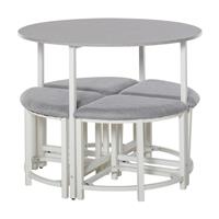 Modern Round Dining Table Set with 4 Upholstered Stools Refurbished