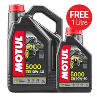 Motul 10W40 5000 4T Semi Synthetic 4 Stroke Motorbike Engine Oil - 4L + 1L Free