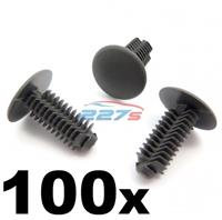 100x Plastic Fir Tree Trim Clips- 8mm Hole, 18mm Head, Dark Grey- Perfect for VW
