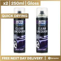 2 x 250ml Clear Lacquer Gloss Spray Paint Aerosol Can Auto Extreme Metal Wood