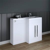 Designer RH White 1100mm Bathroom L Shape Vanity Unit with Basin - No Toilet