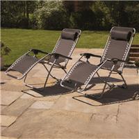 Garden Outdoor Camping Chair 2x Zero Gravity Head Rest Reclining Sun Lounger