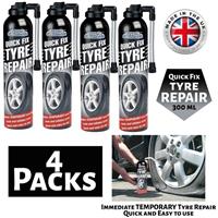4 x QUICK FIX CAR EMERGENCY FLAT TYRE INFLATE PUNCTURE REPAIR KIT 300ml