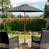 Parasol Umbrella Large Sunshade 2.4m Black Wooden Outdoor Garden Patio Canopy
