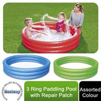 Bestway Paddling Pool 3 Ring Kids' with Repair Patch, 152x30cm, Colour may vary