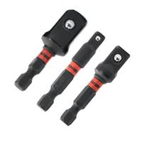 Impact Driver Socket Adaptor Set 3pc 50mm 1/4" 3/8" 1/2" Hex Drive