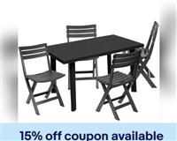 Plastic Outdoor Rectangle Anthracite Garden Dining Table & Chair Furniture Set