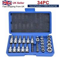 34Pcs Torx Torque Tork Star Bits Drive Male Female 3/8' Chrome Sockets Set Tool-