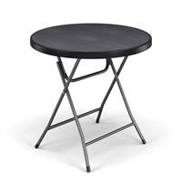 80cm Black Wooden Look Round Folding Garden Table Outdoor Bistro Patio Furniture