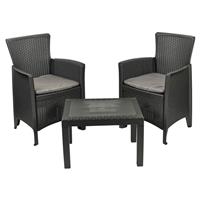 3 Pc Bistro Plastic Armchairs Cushions Coffee Table Garden Outdoor Furniture Set