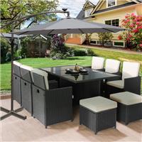 Grey Garden Banana Parasol 32 LED Solar Powered Hanging Umbrella Cantilever