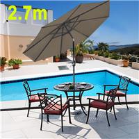 2.7M Round Garden Parasol Patio Outdoor Sun Shade Umbrella Crank Tilt Brown