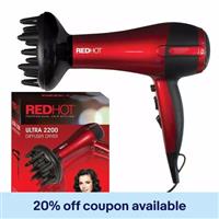 2200W Red Hot Professional Style Hair Dryer w/ Diffuser & Nozzle Salon StylerPro
