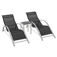 Outsunny 3 Pieces Lounge Chair Set Garden Sunbathing Chair w/ Table Black