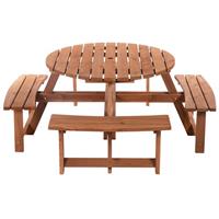 Outsunny 8 Seat Outdoor Wooden Picnic Table with Bench, Parasol Hole, Brown