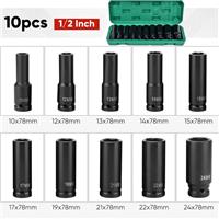 1/2 Deep Impact Socket Set Drive Long Reach Thin Wall 10 Metric Sockets 10-24mm