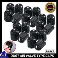 20x DUST AIR VALVE TYRE CAPS BLACK PLASTIC COVERS CAR BIKE WHEEL & MOTORBIKE NEW