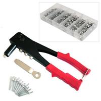 HEAVY DUTY HAND POP RIVETER TOOL + 395 ASSORTED RIVETS - 4 NOZZLE HEAD RIVET GUN