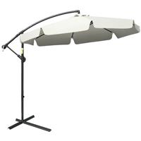 Outsunny 2.7m Garden Cantilever Banana Parasol Sun Shade w/ Crank, Cream White