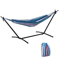 Outsunny 298 x 117cm Hammock with Metal Stand Carrying Bag 120kg Blue Stripe