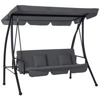 Outsunny 2-in-1 Swing Chair 3 Seater Hammock Cushion Bed Tilt Canopy Grey