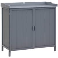 Outsunny Garden Storage Cabinet Potting Bench Table with Galvanized Top, Grey