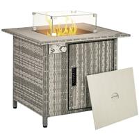 Outsunny Gas Fire Pit Table w/ Rain Cover, Windscreen & Lava Stone, 50,000 BTU