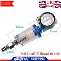 Mini Air Pressure Regulator Gauge Spray Gun & In-Line Water Trap Air Filter UK