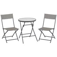 Outsunny 3 PCs Patio Wicker Bistro Set Foldable Table and Chair Set for Outdoor