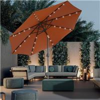 2.7M LED Round Garden Parasol Umbrella Sun Shade Outdoor Patio Crank Tilt Coffee