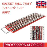 80Pcs Socket Rail Tray 1/4" 3/8" 1/2" Organiser Holder Rack Storage Metal Tool