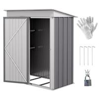 Outsunny Steel Garden Shed, Small Lean-to Shed for Bike, 5x3 ft, Grey