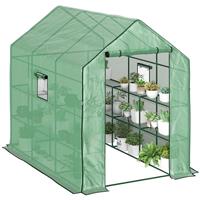 Outsunny Walk-in Outdoor Green House with Door and Mesh Windows, Green