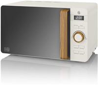 Swan SM22036WHTN Nordic Digital Microwave Oven Wood Effect Handle 20L 800W White